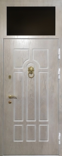 Утепленная входная дверь с терморазрывом, кнокером и стеклом с фрамугой (отделка МДФ)