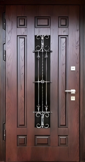 Шпонированная дверь с терморазрывом и остеклением с решеткой