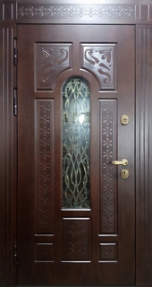 Стальная остекленная дверь МДФ с терморазрывом и решеткой из лазерной резки