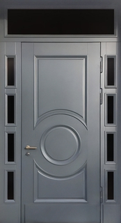 Термодверь с остекленными вставками по бокам и сверху (серые панели МДФ RAL)