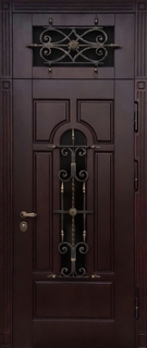 Стальная термодверь с фрамугой, стеклом, ковкой и отделкой из МДФ