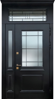 Входная дверь «термо» с остеклением и неподвижными вставками (отделка МДФ RAL – черный цвет)